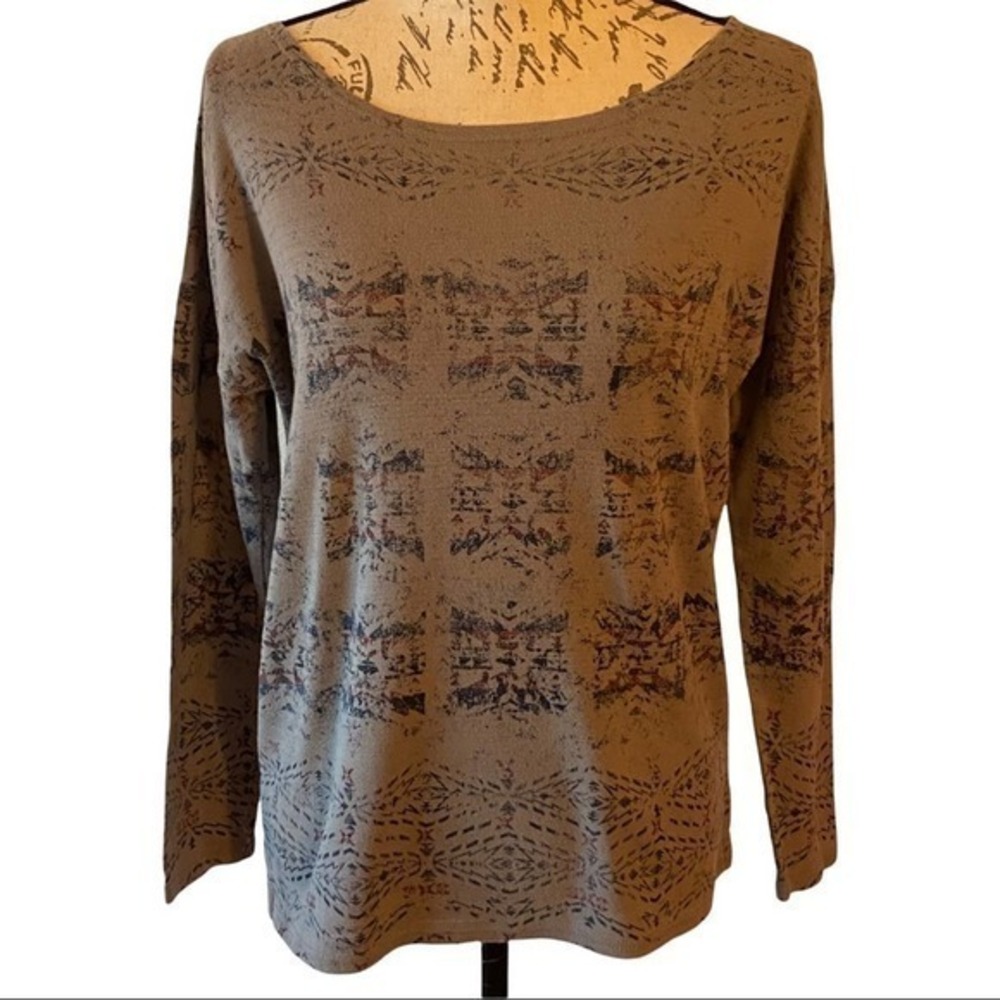 PENDELTON KNIT TOP LONG SLEEVE GEOMETRIC  PRINT TAN SIZE XS